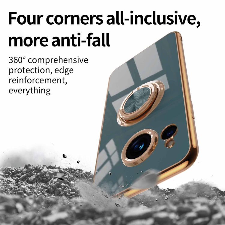 For Sharp Aquos Sense7 6D Electroplating Full Coverage Silicone Phone Case with Magnetic Ring Holder