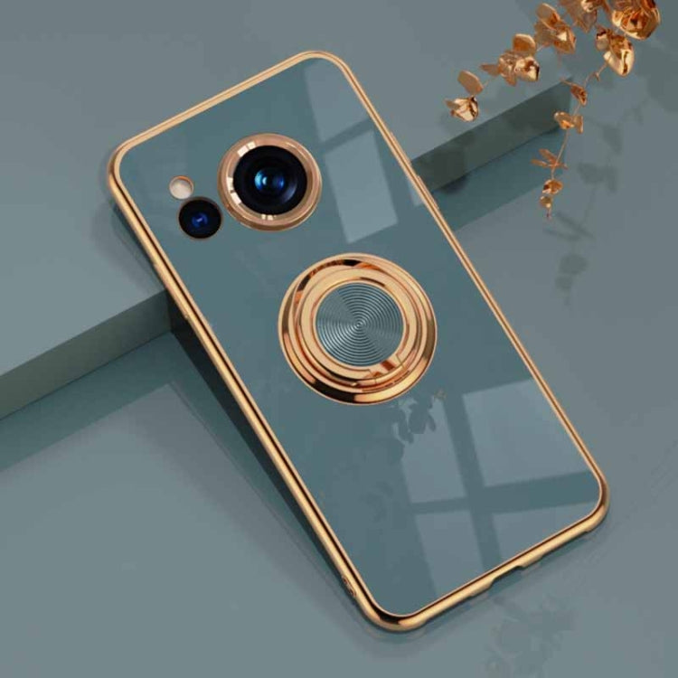 For Sharp Aquos Sense7 Plus 6D Electroplating Full Coverage Silicone Phone Case with Magnetic Ring Holder