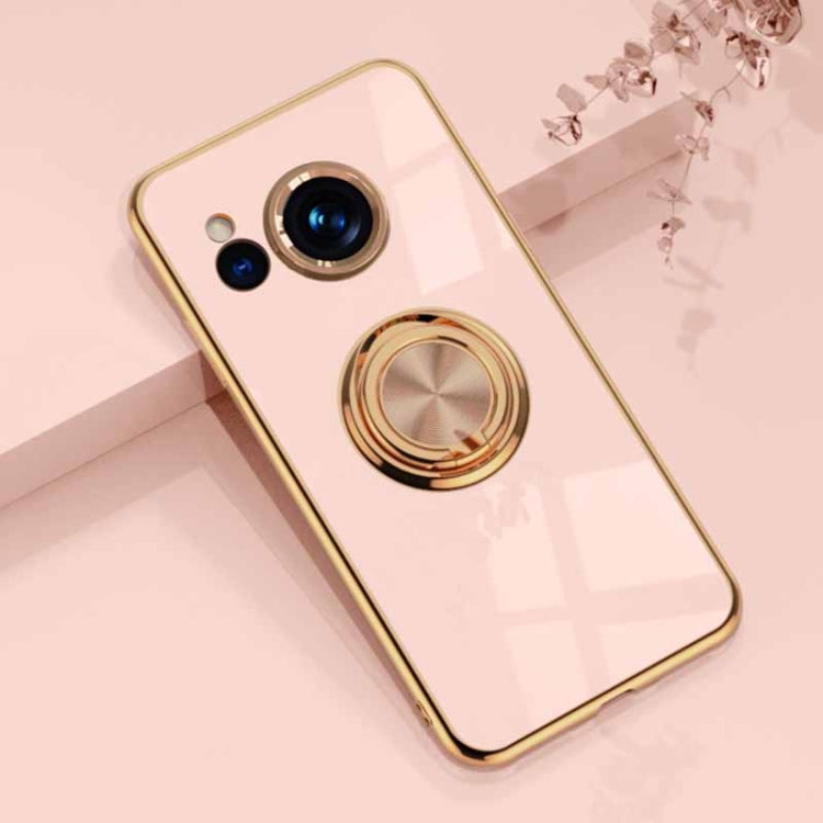 For Sharp Aquos Sense7 Plus 6D Electroplating Full Coverage Silicone Phone Case with Magnetic Ring Holder