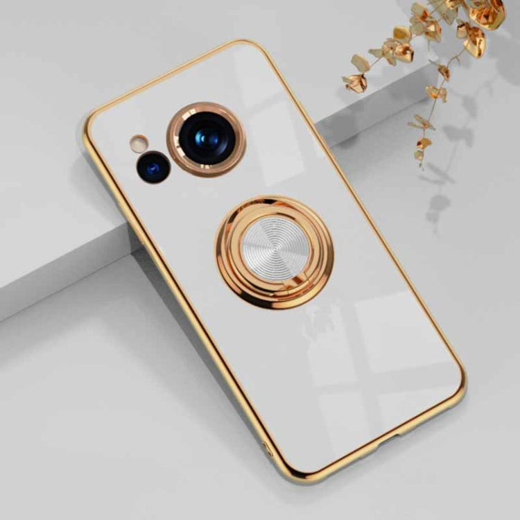 For Sharp Aquos Sense7 Plus 6D Electroplating Full Coverage Silicone Phone Case with Magnetic Ring Holder