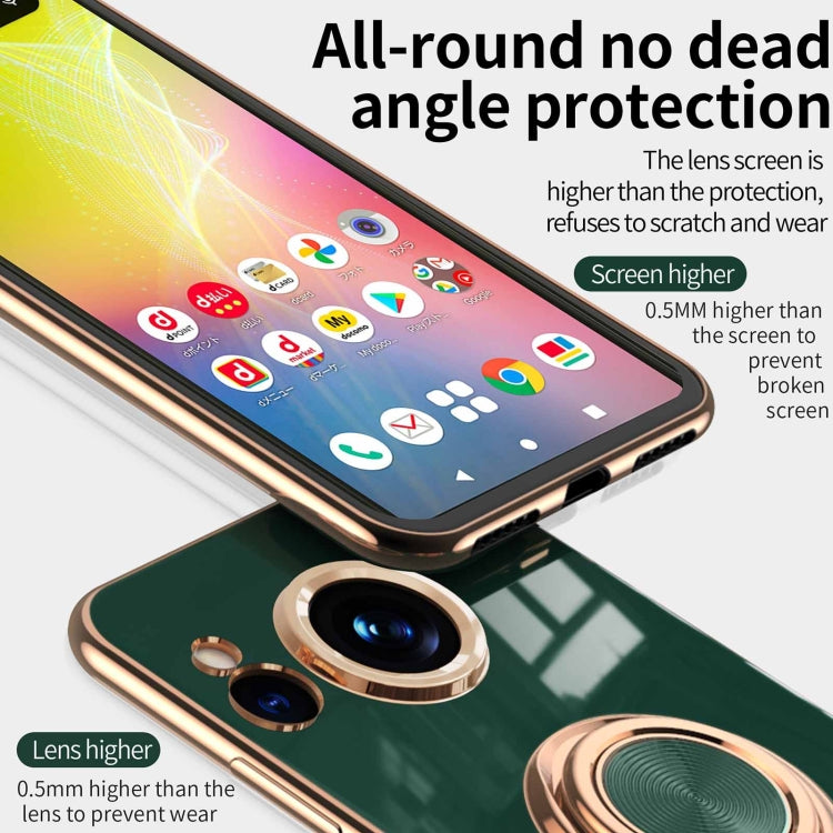 For Sharp Aquos Sense7 Plus 6D Electroplating Full Coverage Silicone Phone Case with Magnetic Ring Holder