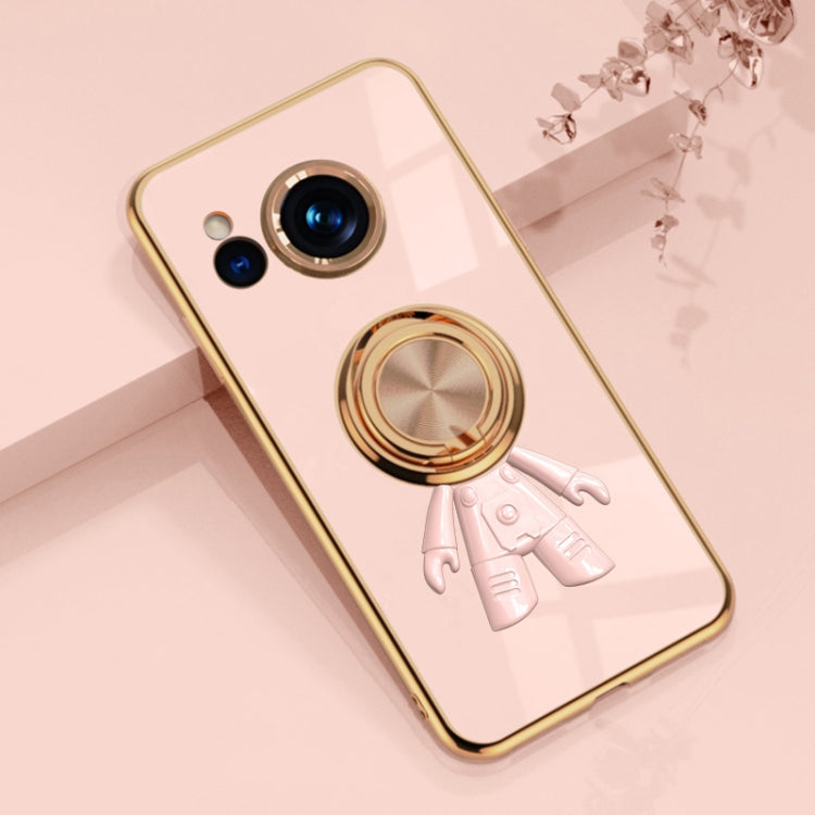 For Sharp Aquos Sense7 6D Plating Astronaut Ring Kickstand Phone Case