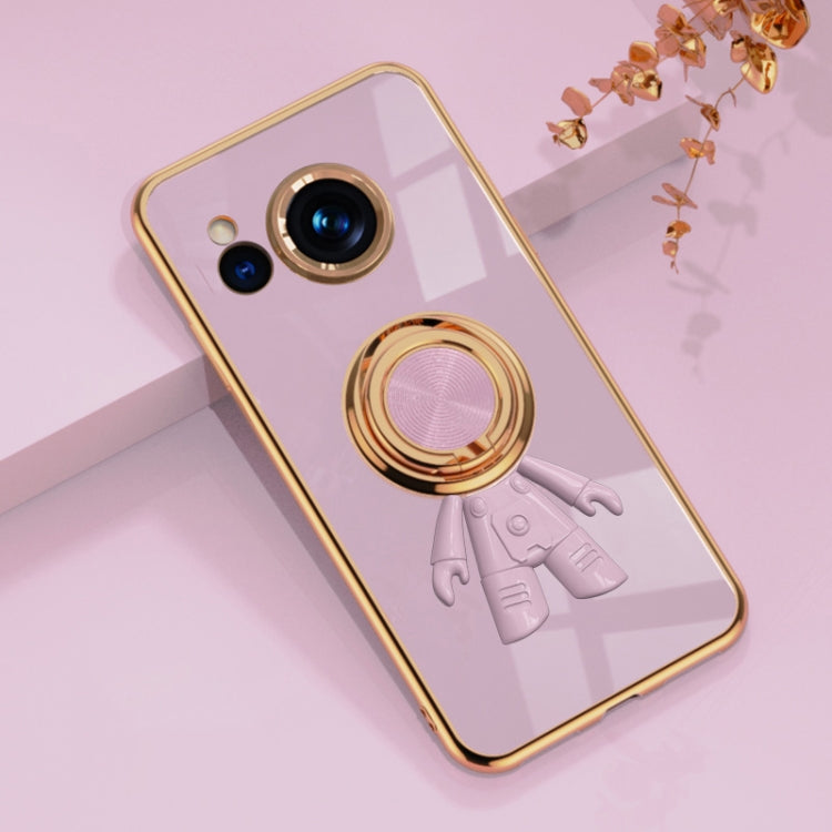 For Sharp Aquos Sense7 6D Plating Astronaut Ring Kickstand Phone Case