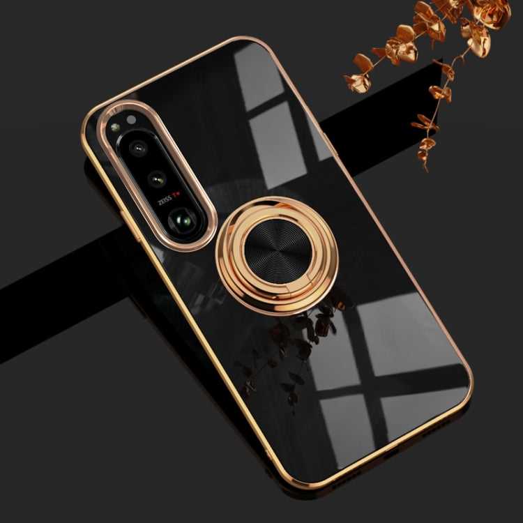 For Sony Xperia 5 IV 6D Electroplating Full Coverage Silicone Phone Case with Magnetic Ring Holder
