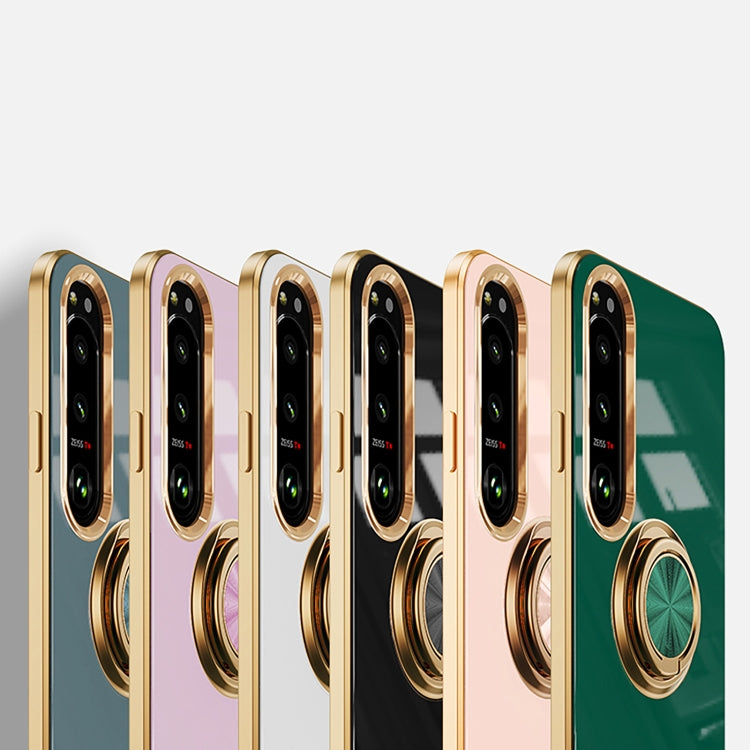 For Sony Xperia 5 IV 6D Electroplating Full Coverage Silicone Phone Case with Magnetic Ring Holder