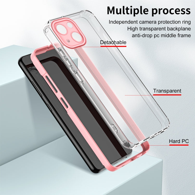 For iPhone 14 3 in 1 Clear TPU Color PC Frame Phone Case