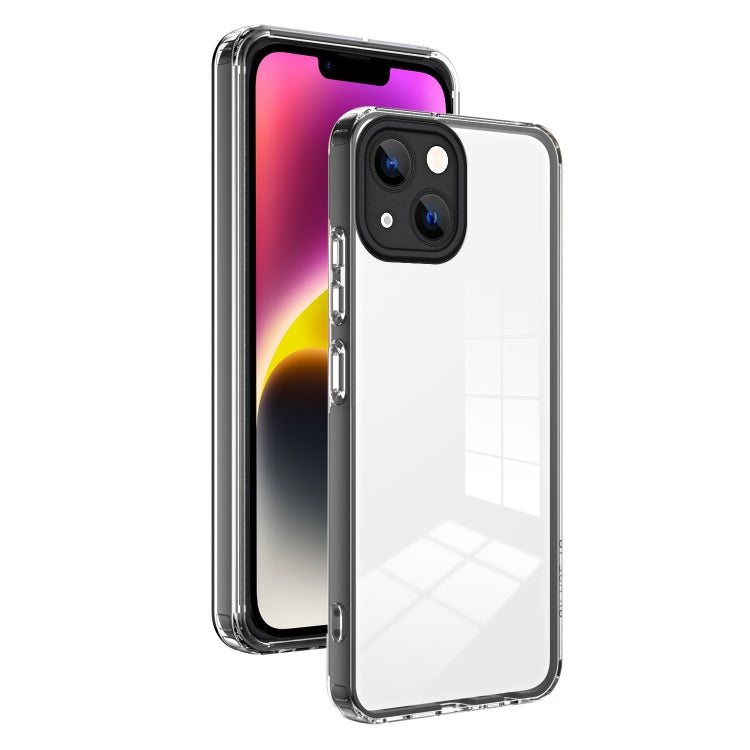For iPhone 14 3 in 1 Clear TPU Color PC Frame Phone Case