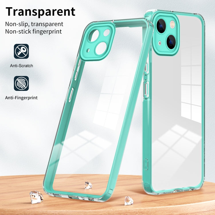 For iPhone 14 3 in 1 Clear TPU Color PC Frame Phone Case