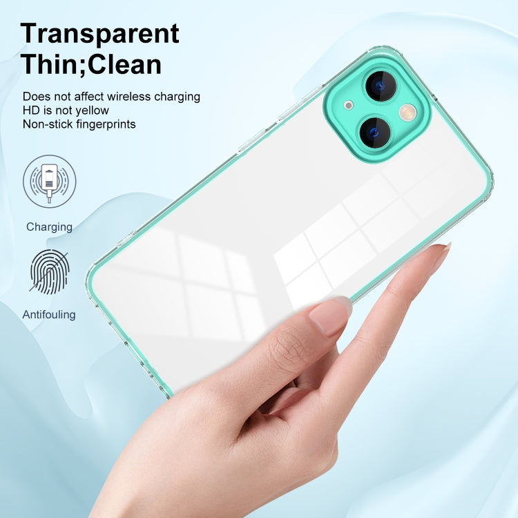 For iPhone 14 3 in 1 Clear TPU Color PC Frame Phone Case