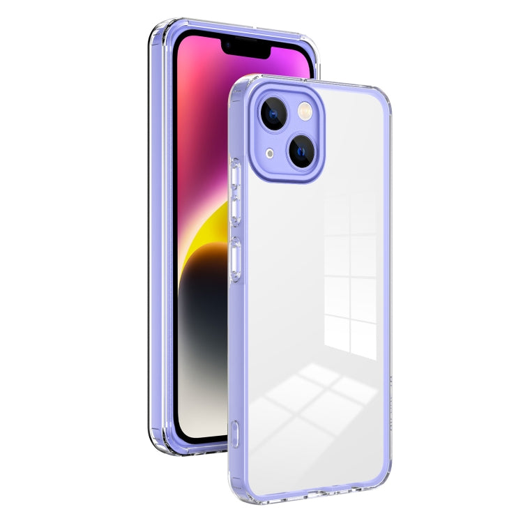 For iPhone 14 3 in 1 Clear TPU Color PC Frame Phone Case