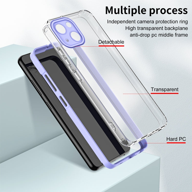 For iPhone 14 3 in 1 Clear TPU Color PC Frame Phone Case