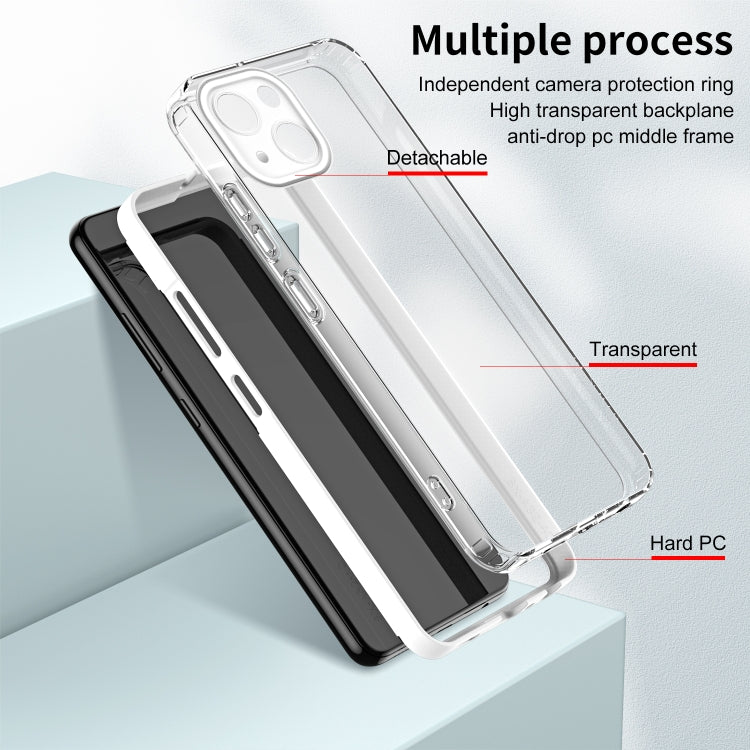 For iPhone 14 Plus 3 in 1 Clear TPU Color PC Frame Phone Case