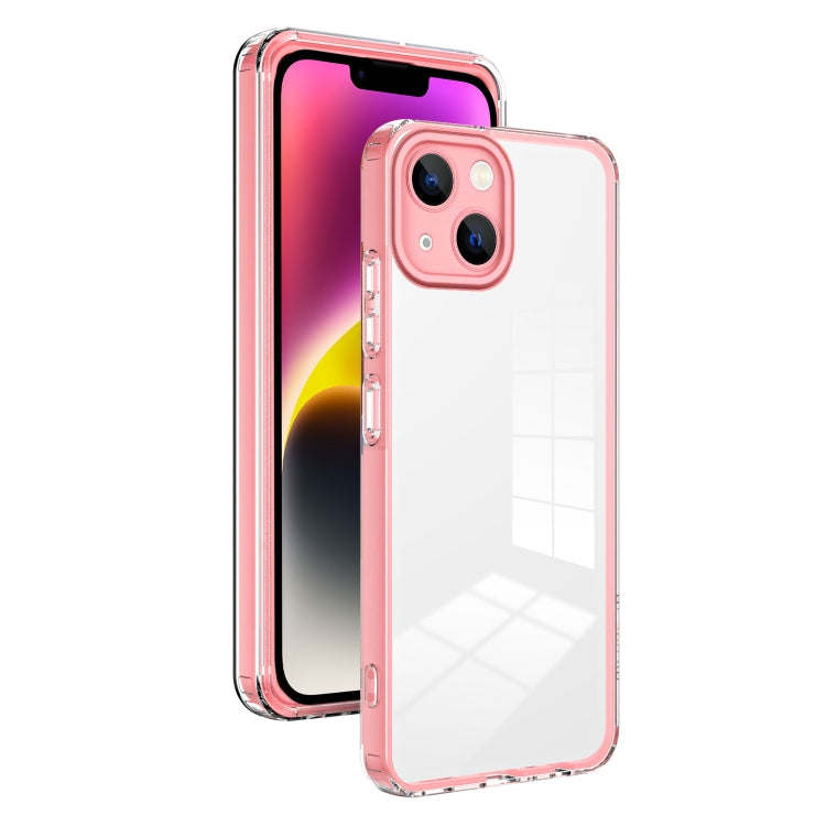 For iPhone 14 Plus 3 in 1 Clear TPU Color PC Frame Phone Case