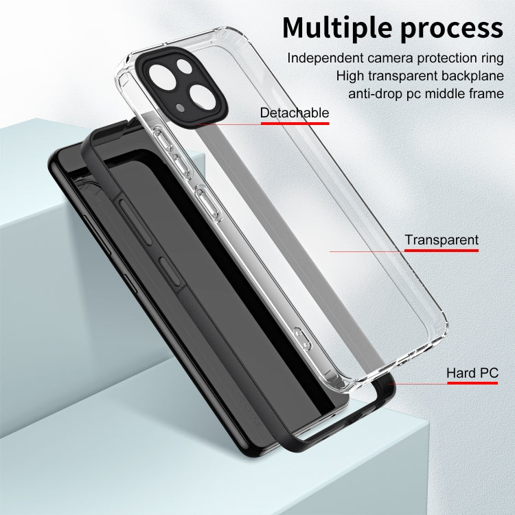 For iPhone 14 Plus 3 in 1 Clear TPU Color PC Frame Phone Case
