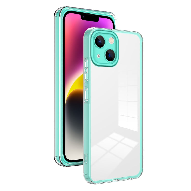 For iPhone 14 Plus 3 in 1 Clear TPU Color PC Frame Phone Case