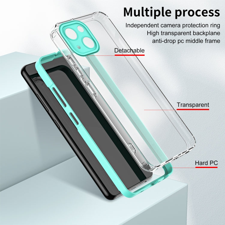 For iPhone 14 Plus 3 in 1 Clear TPU Color PC Frame Phone Case