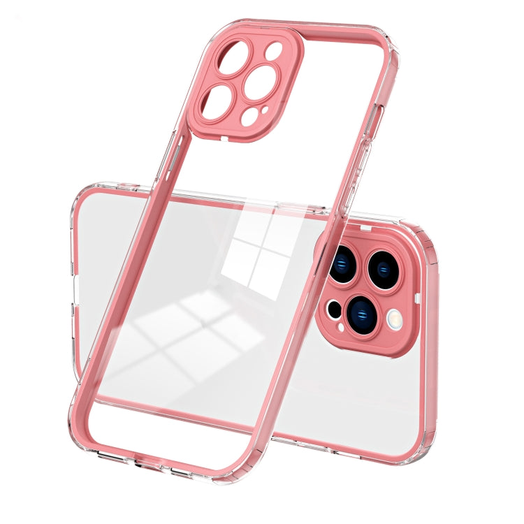For iPhone 14 Pro 3 in 1 Clear TPU Color PC Frame Phone Case