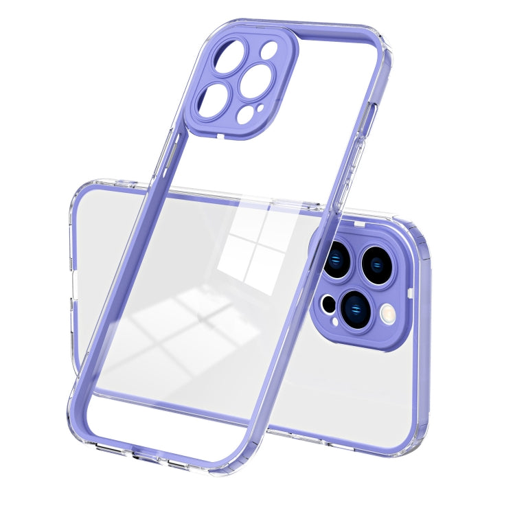 For iPhone 14 Pro 3 in 1 Clear TPU Color PC Frame Phone Case