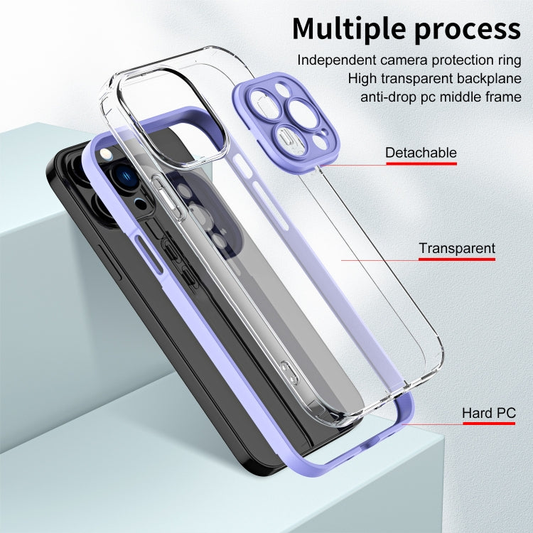 For iPhone 14 Pro 3 in 1 Clear TPU Color PC Frame Phone Case
