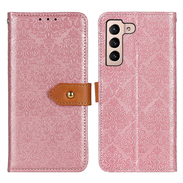For Samsung Galaxy S23 5G European Floral Embossed Copper Buckle PU Phone Case