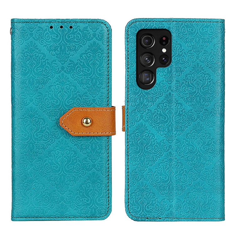 For Samsung Galaxy S23 Ultra 5G European Floral Embossed Copper Buckle PU Phone Case