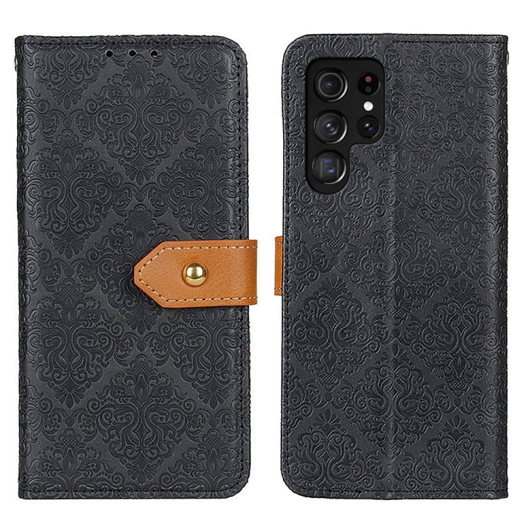 For Samsung Galaxy S23 Ultra 5G European Floral Embossed Copper Buckle PU Phone Case
