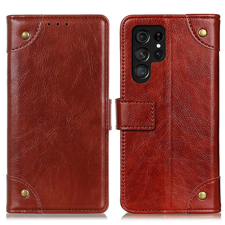 For Samsung Galaxy S23 Ultra 5G Copper Buckle Nappa Texture Horizontal Flip Leather Phone Case