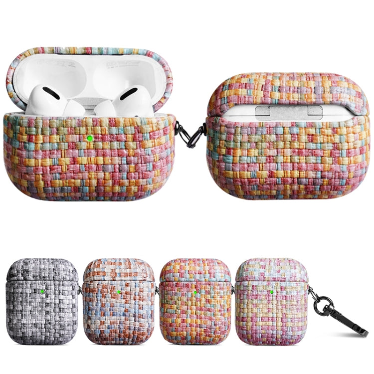 For AirPods 1 / 2 Weave Texture PU Shockproof Earphone Protective Case with Hook