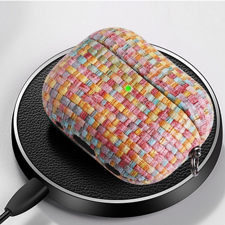 For AirPods 1 / 2 Weave Texture PU Shockproof Earphone Protective Case with Hook