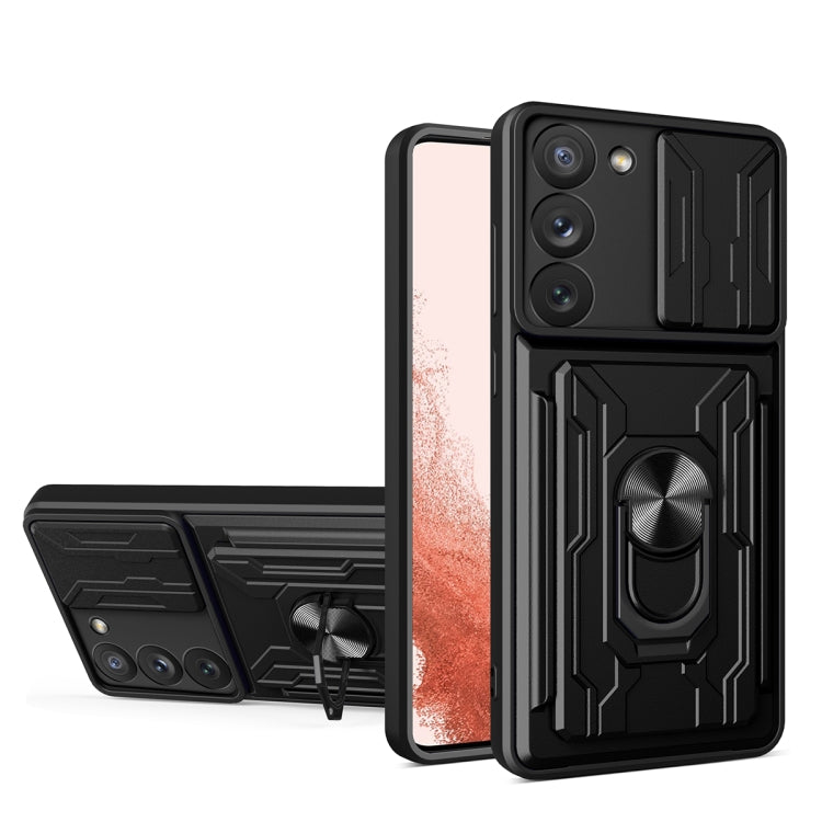 For Samsung Galaxy S23 5G Sliding Camshield TPU+PC Phone Case with Card Slot
