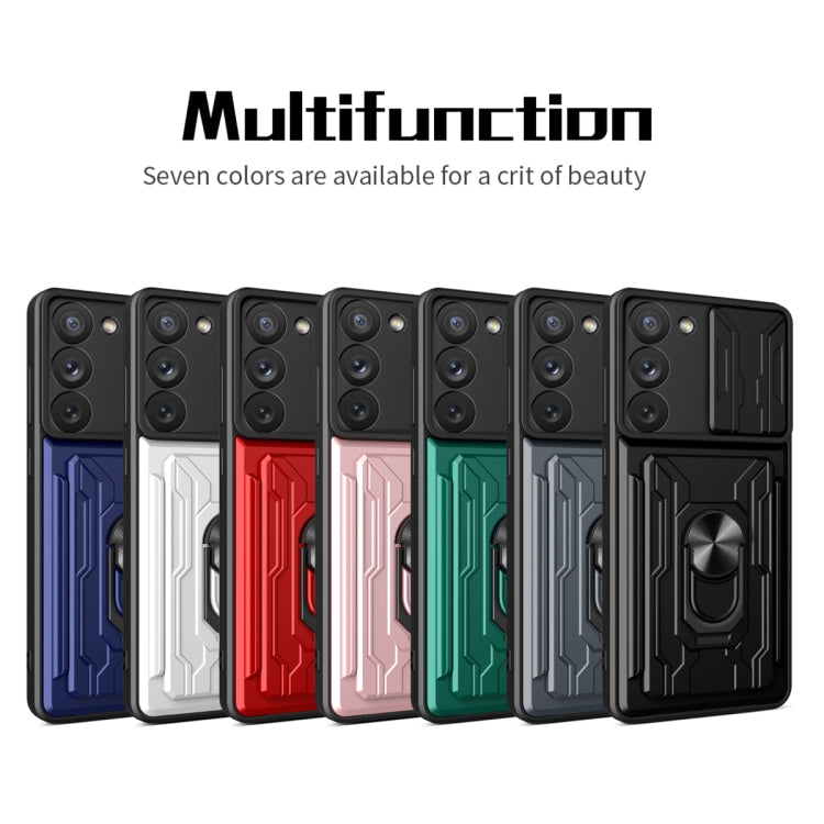 For Samsung Galaxy S23 5G Sliding Camshield TPU+PC Phone Case with Card Slot