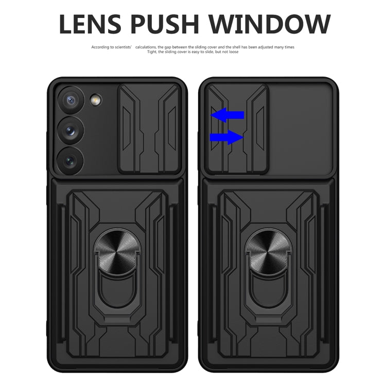 For Samsung Galaxy S23 5G Sliding Camshield TPU+PC Phone Case with Card Slot