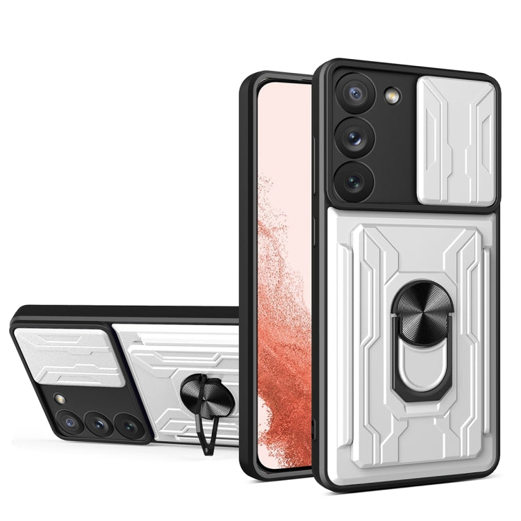 For Samsung Galaxy S23+ 5G Sliding Camshield TPU+PC Phone Case with Card Slot