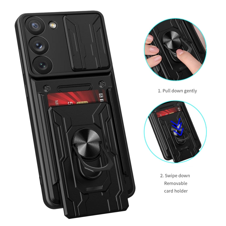 For Samsung Galaxy S23+ 5G Sliding Camshield TPU+PC Phone Case with Card Slot