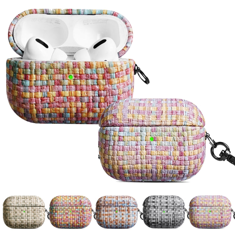 For AirPods Pro Weave Texture PU Shockproof Earphone Protective Case with Hook