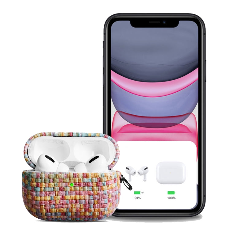 For AirPods Pro Weave Texture PU Shockproof Earphone Protective Case with Hook