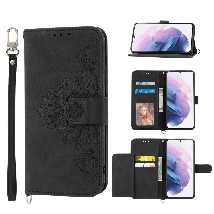 For Samsung Galaxy S22+ 5G Skin-feel Flowers Embossed Wallet Leather Phone Case