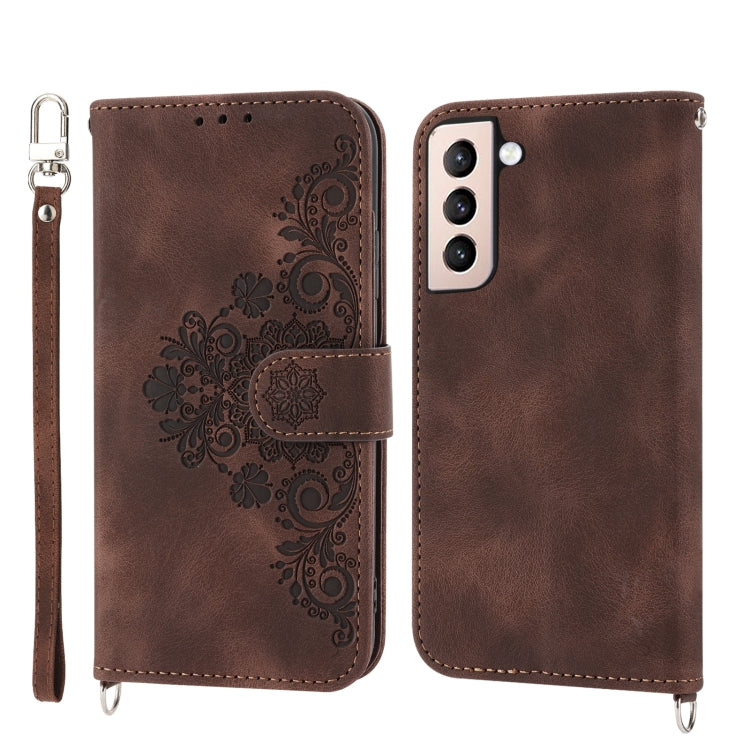 For Samsung Galaxy S22+ 5G Skin-feel Flowers Embossed Wallet Leather Phone Case