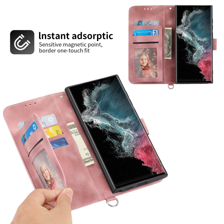 For Samsung Galaxy S22 Ultra 5G Skin-feel Flowers Embossed Wallet Leather Phone Case