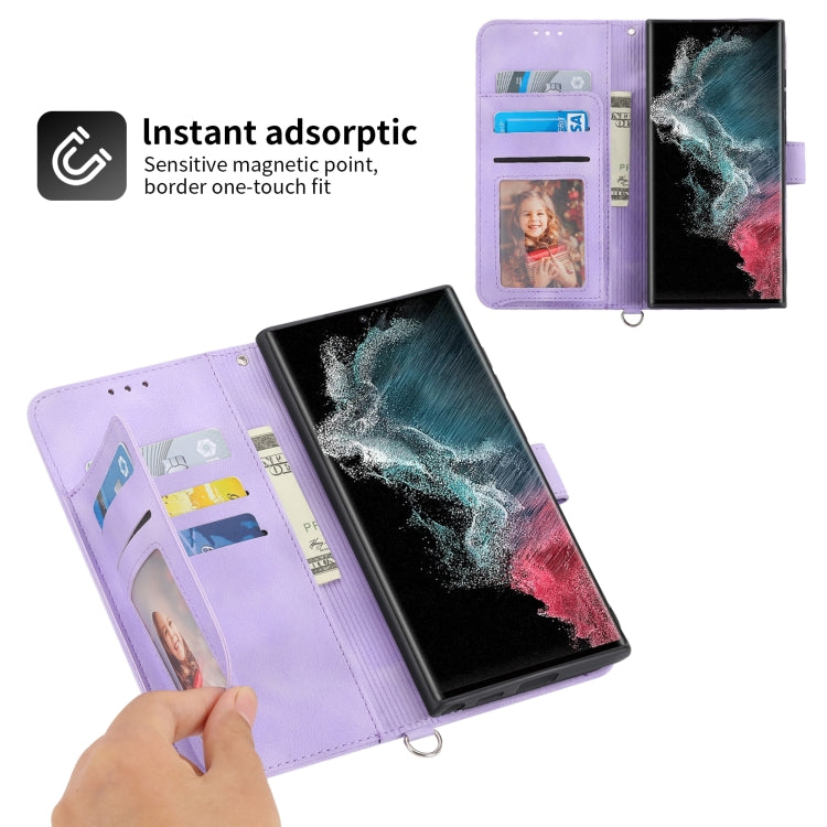 For Samsung Galaxy S22 Ultra 5G Skin-feel Flowers Embossed Wallet Leather Phone Case