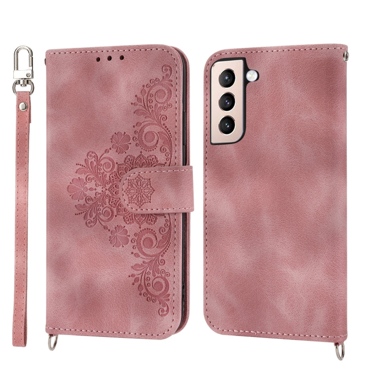 For Samsung Galaxy S21 5G Skin-feel Flowers Embossed Wallet Leather Phone Case