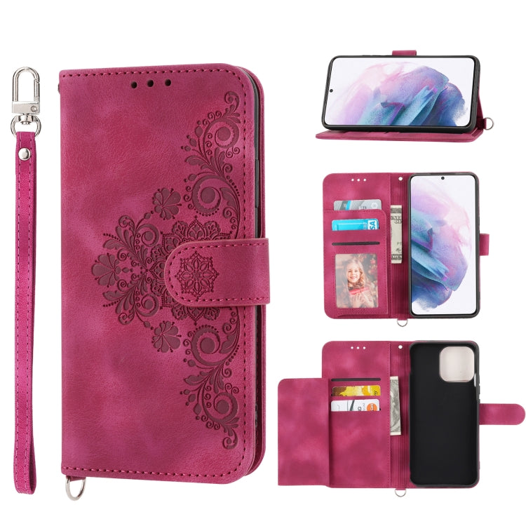 For Samsung Galaxy S21 5G Skin-feel Flowers Embossed Wallet Leather Phone Case