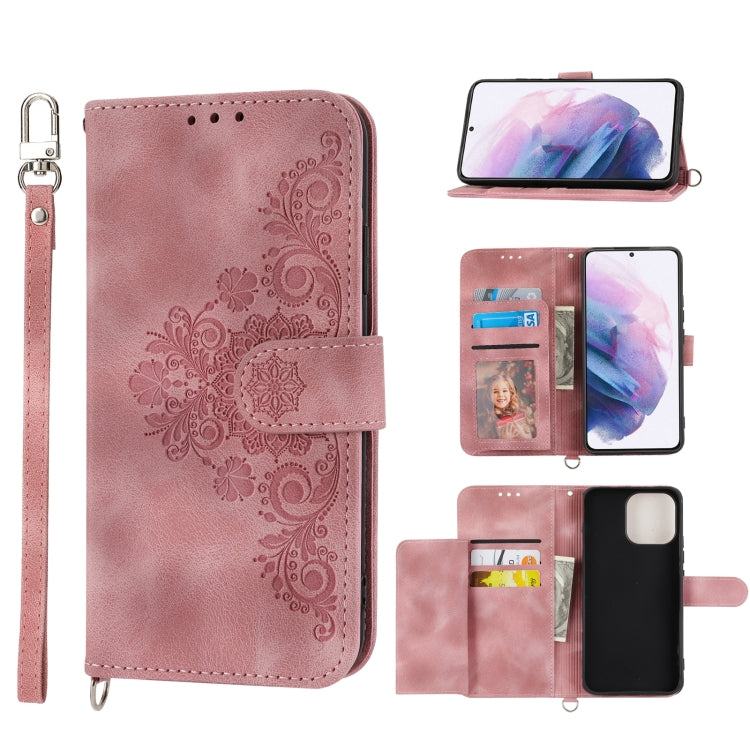For Samsung Galaxy S21+ 5G Skin-feel Flowers Embossed Wallet Leather Phone Case
