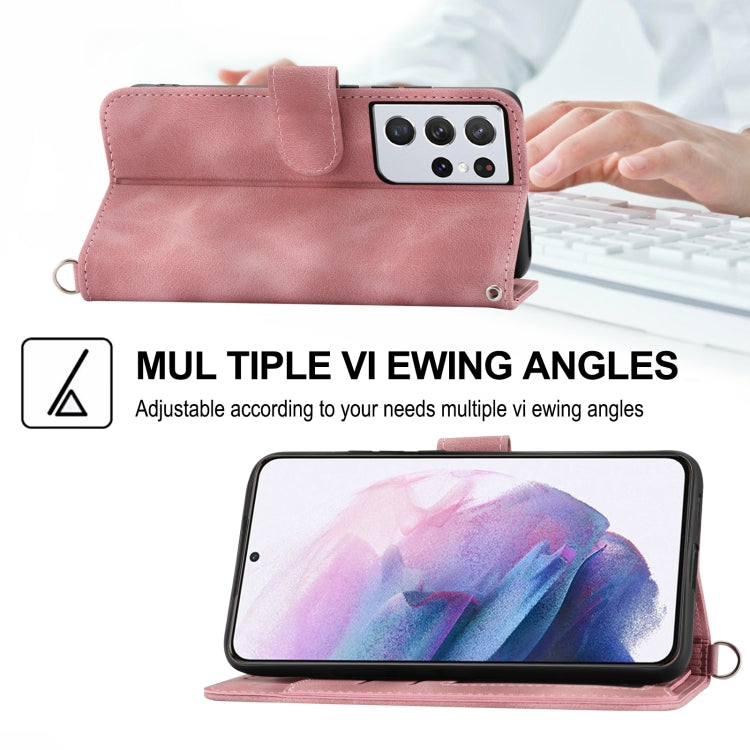 For Samsung Galaxy S21 Ultra 5G Skin-feel Flowers Embossed Wallet Leather Phone Case