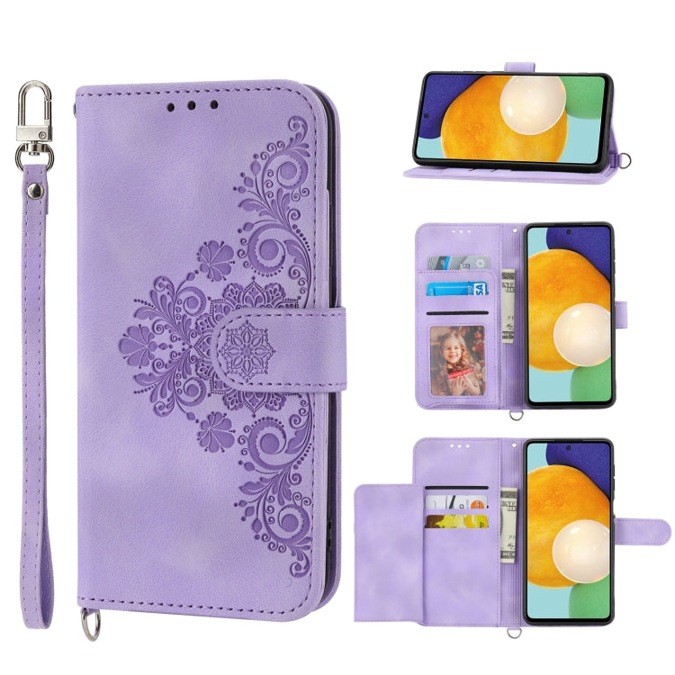 For Samsung Galaxy S20 FE Skin-feel Flowers Embossed Wallet Leather Phone Case