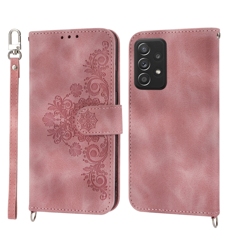 For Samsung Galaxy A23 Skin-feel Flowers Embossed Wallet Leather Phone Case