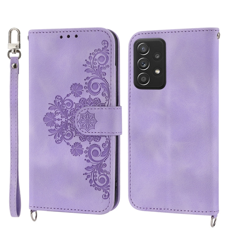 For Samsung Galaxy A23 Skin-feel Flowers Embossed Wallet Leather Phone Case