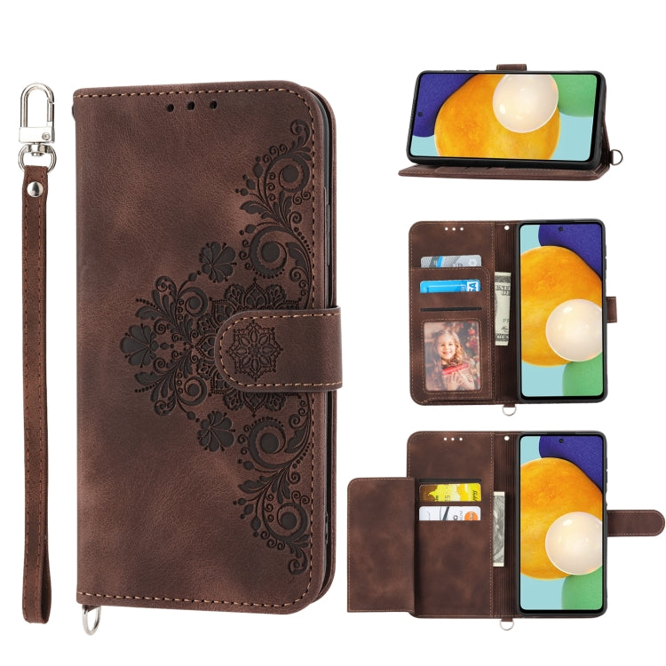 For Samsung Galaxy A23 Skin-feel Flowers Embossed Wallet Leather Phone Case