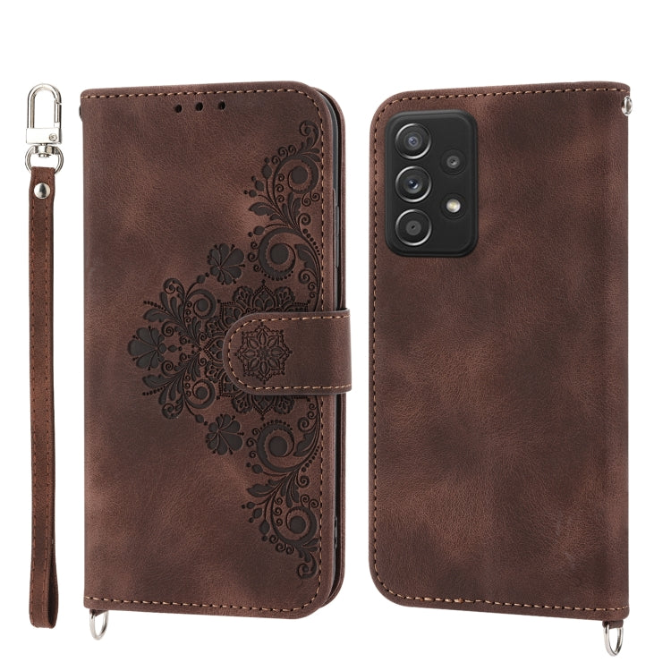 For Samsung Galaxy A73 Skin-feel Flowers Embossed Wallet Leather Phone Case