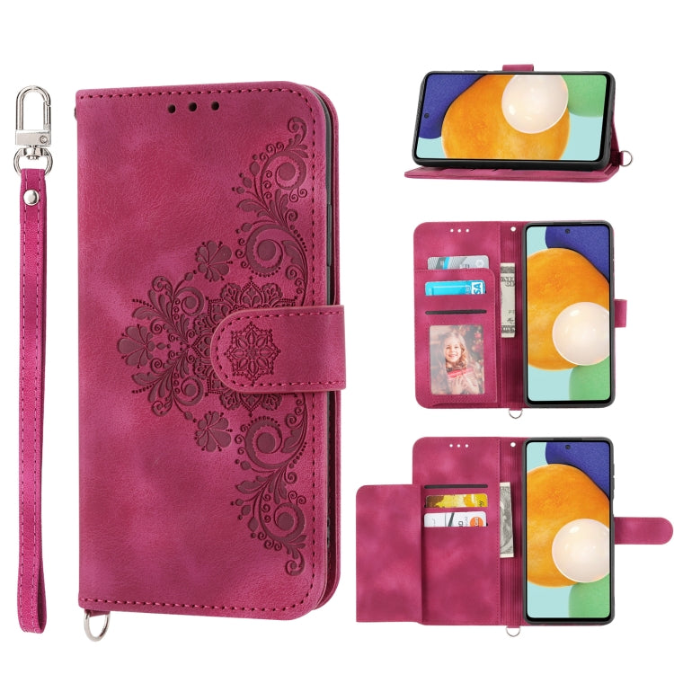 For Samsung Galaxy A53 Skin-feel Flowers Embossed Wallet Leather Phone Case